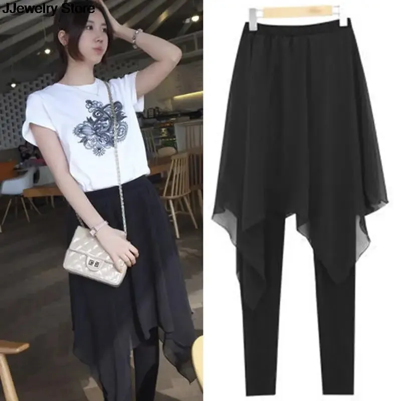 2021 Chiffon Skirt With Pants  Women's Leggings For Ballet Dancing Practice Black Flexible Cotton Long Pant