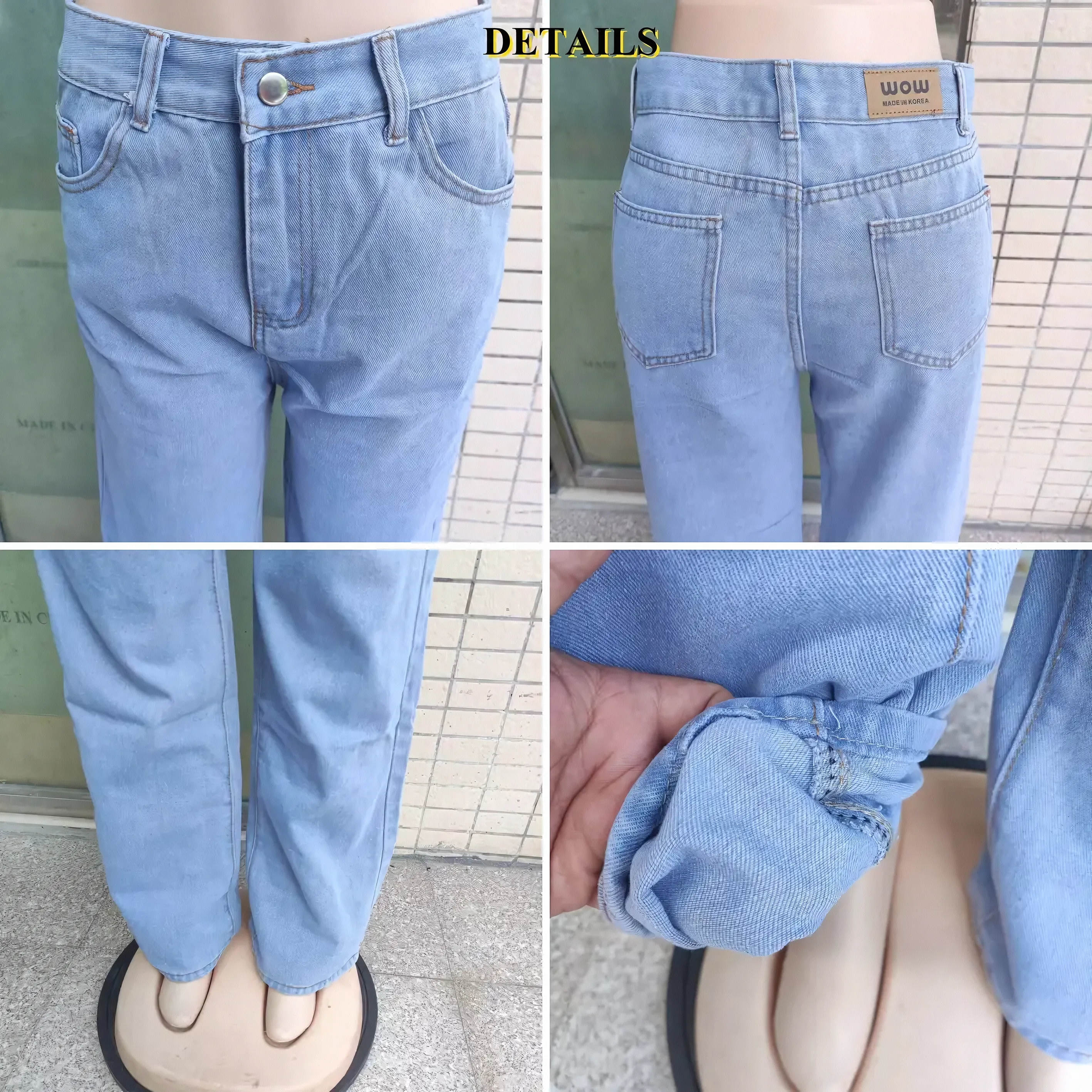 2PCS Vintage High Waist Loose and Stretchy Denim Pants