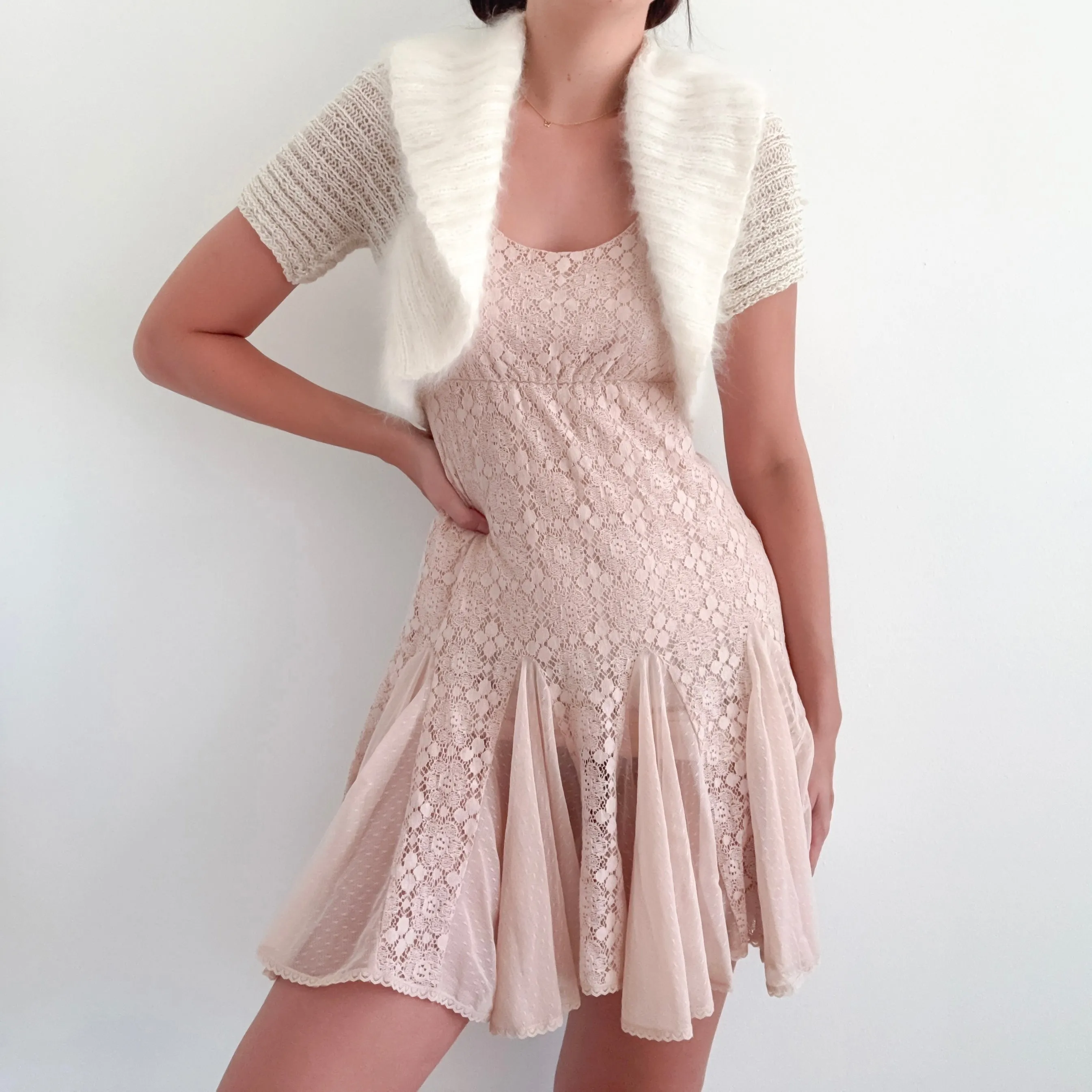 80's Cream Knit Furry Shrug / SZ S