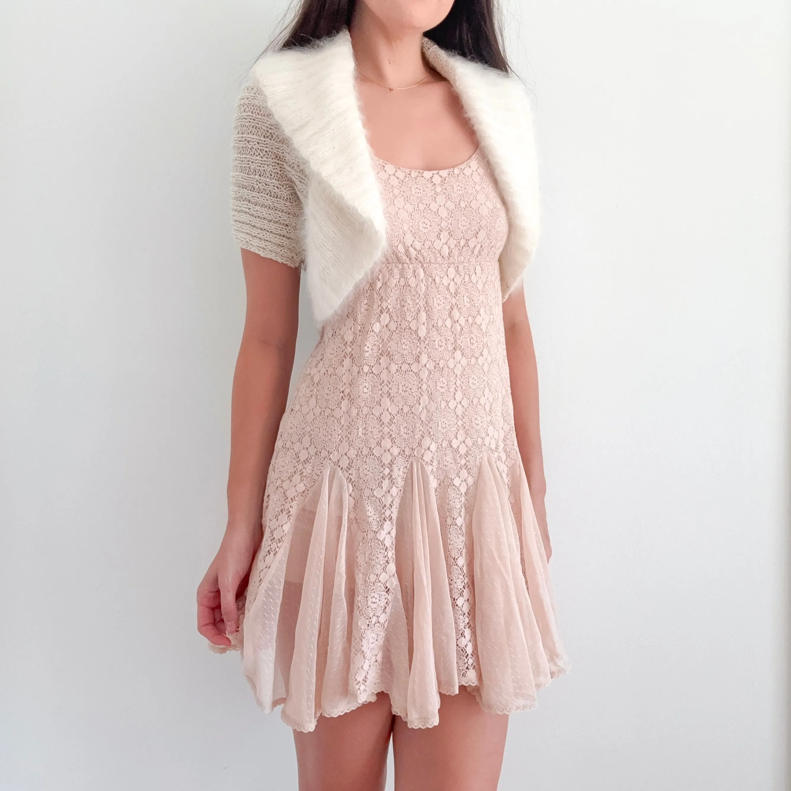 80's Cream Knit Furry Shrug / SZ S