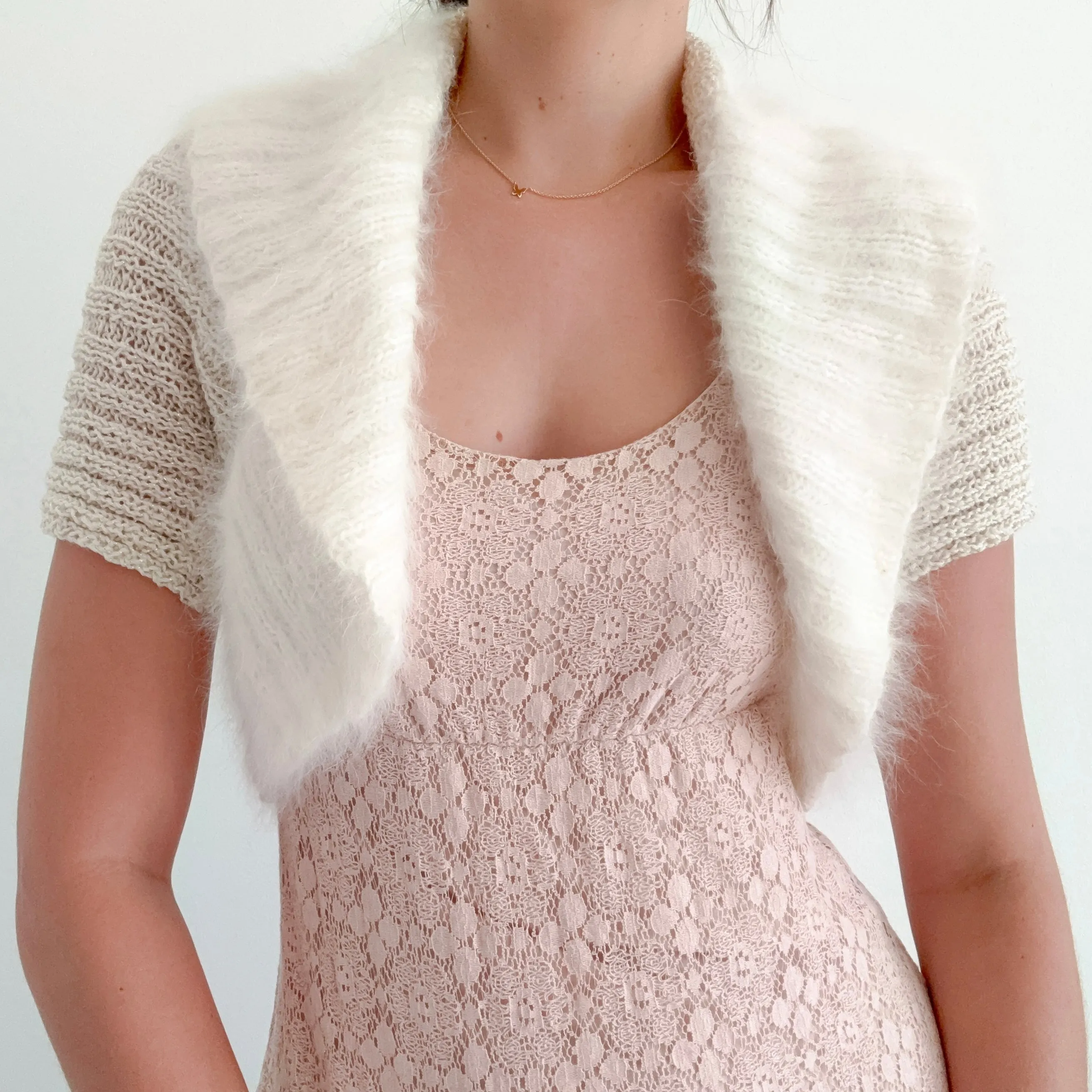 80's Cream Knit Furry Shrug / SZ S