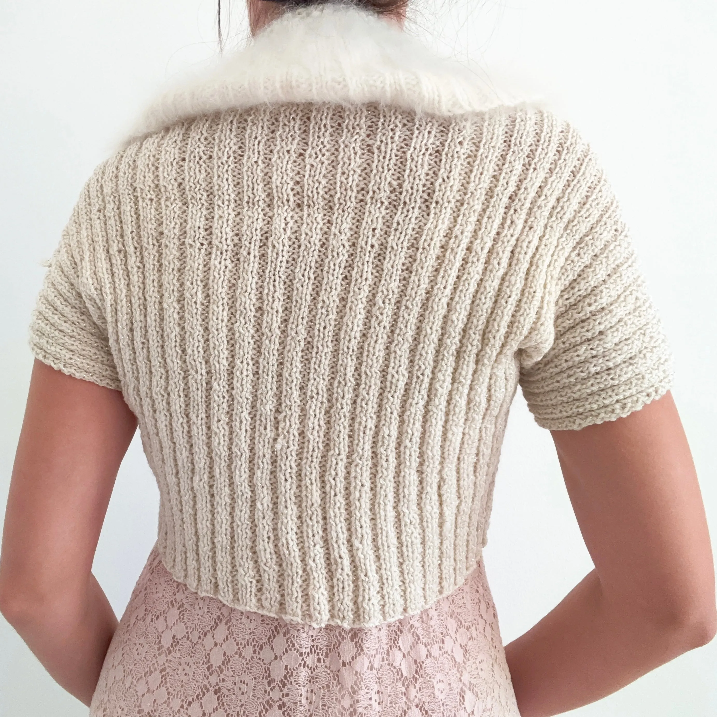 80's Cream Knit Furry Shrug / SZ S