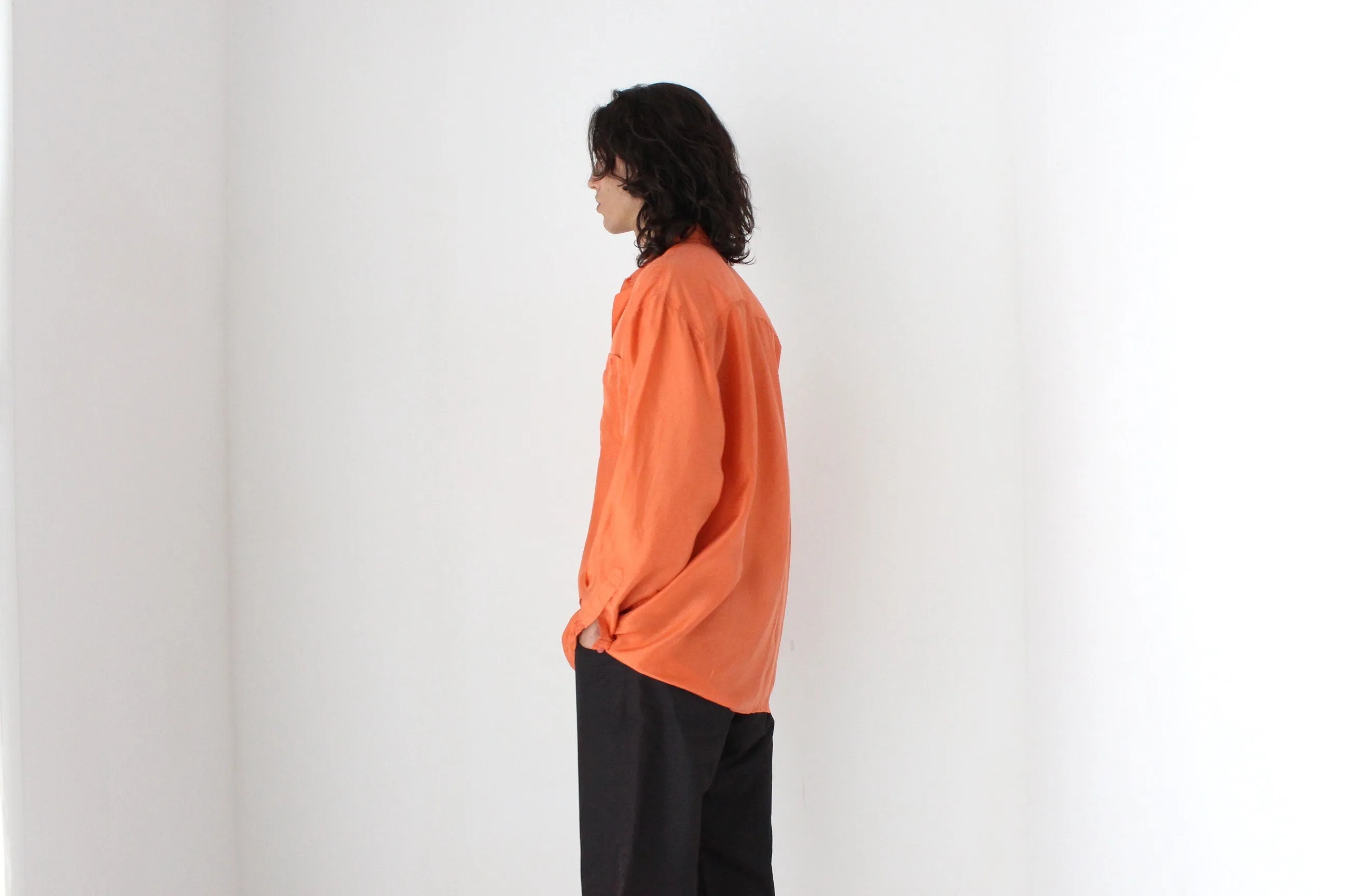 80s PURE SILK Relaxed Long Sleeve Shirt in Vibrant Orange