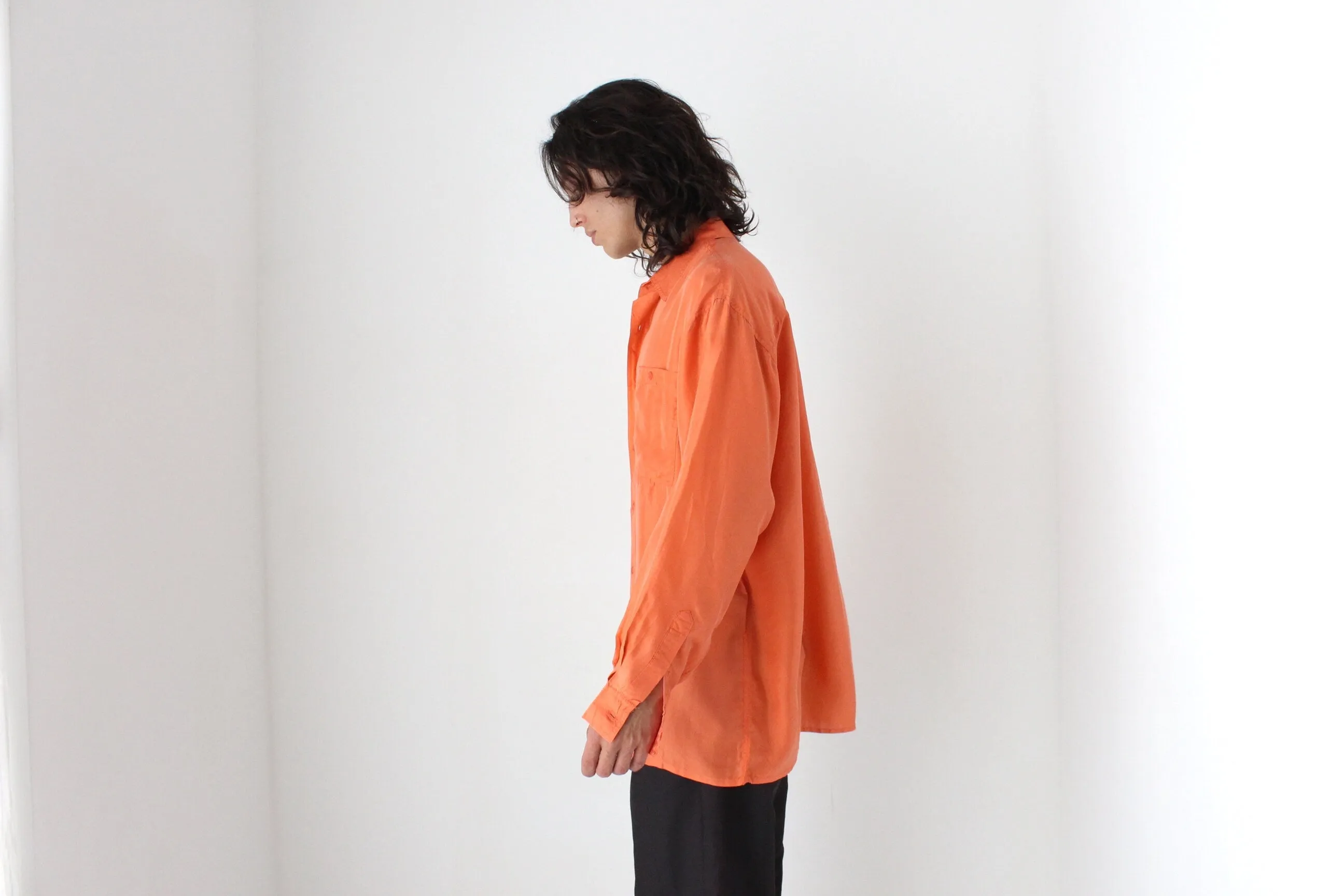 80s PURE SILK Relaxed Long Sleeve Shirt in Vibrant Orange