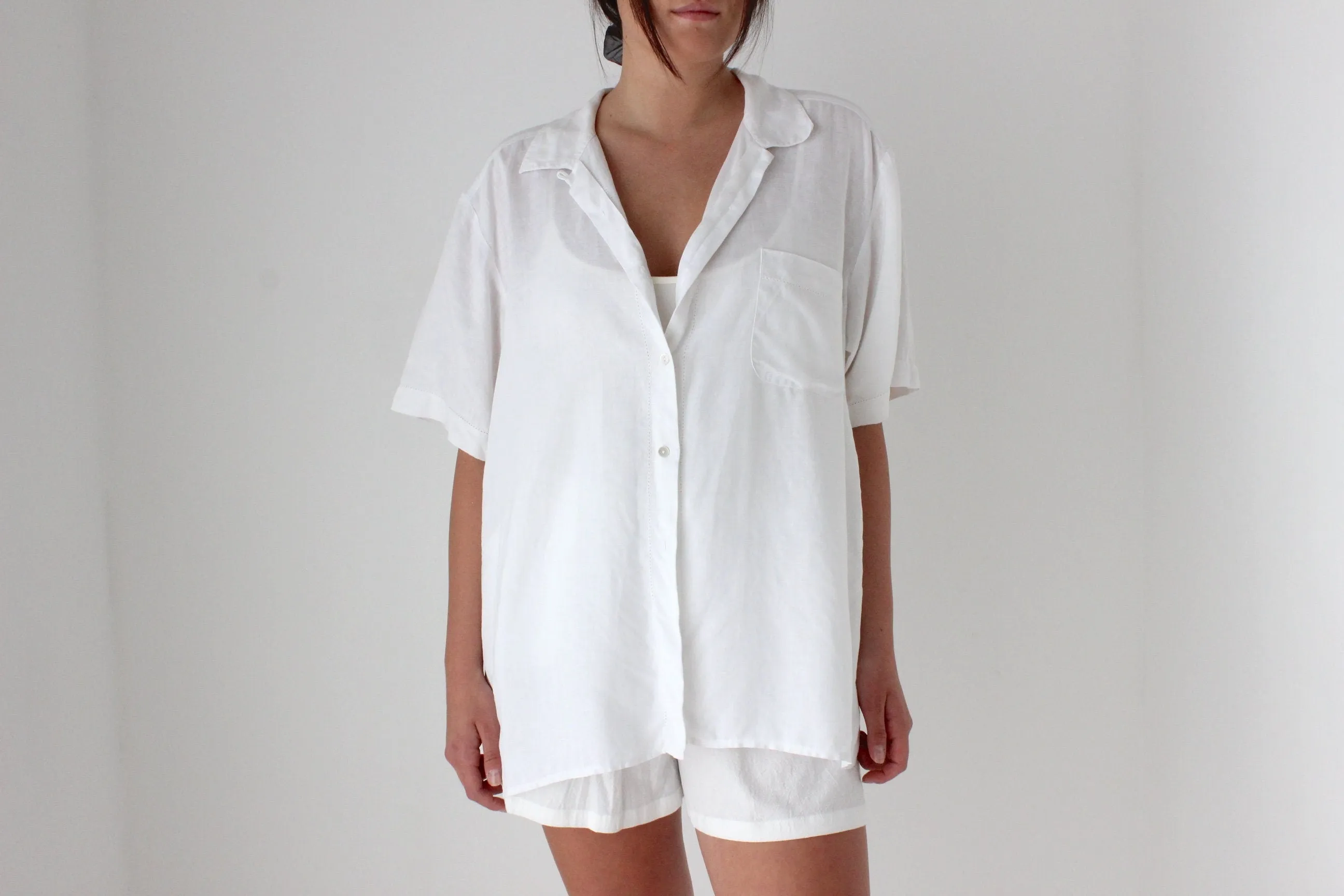 90s XL Crisp Quality White Linen Boxy Shirt