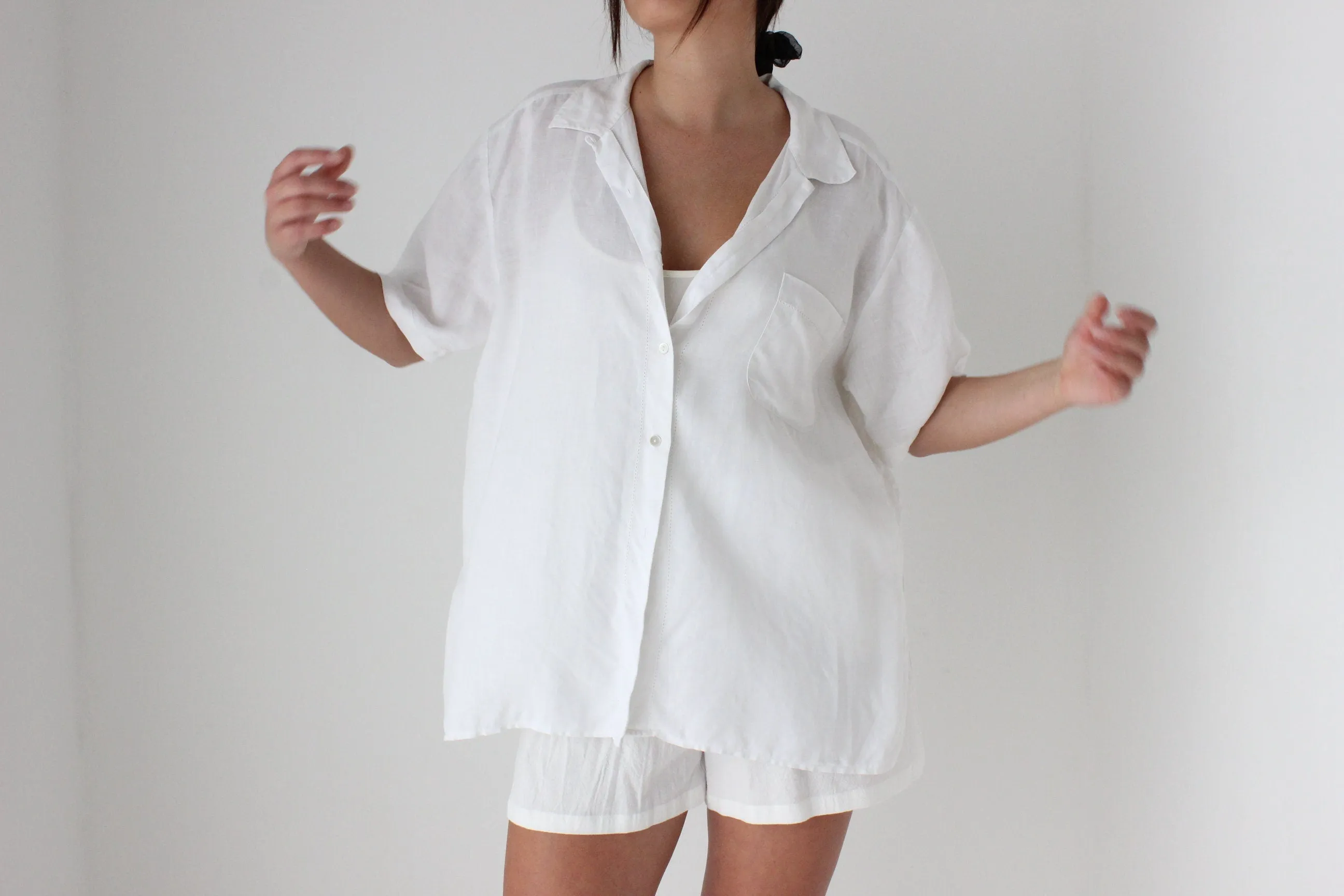 90s XL Crisp Quality White Linen Boxy Shirt