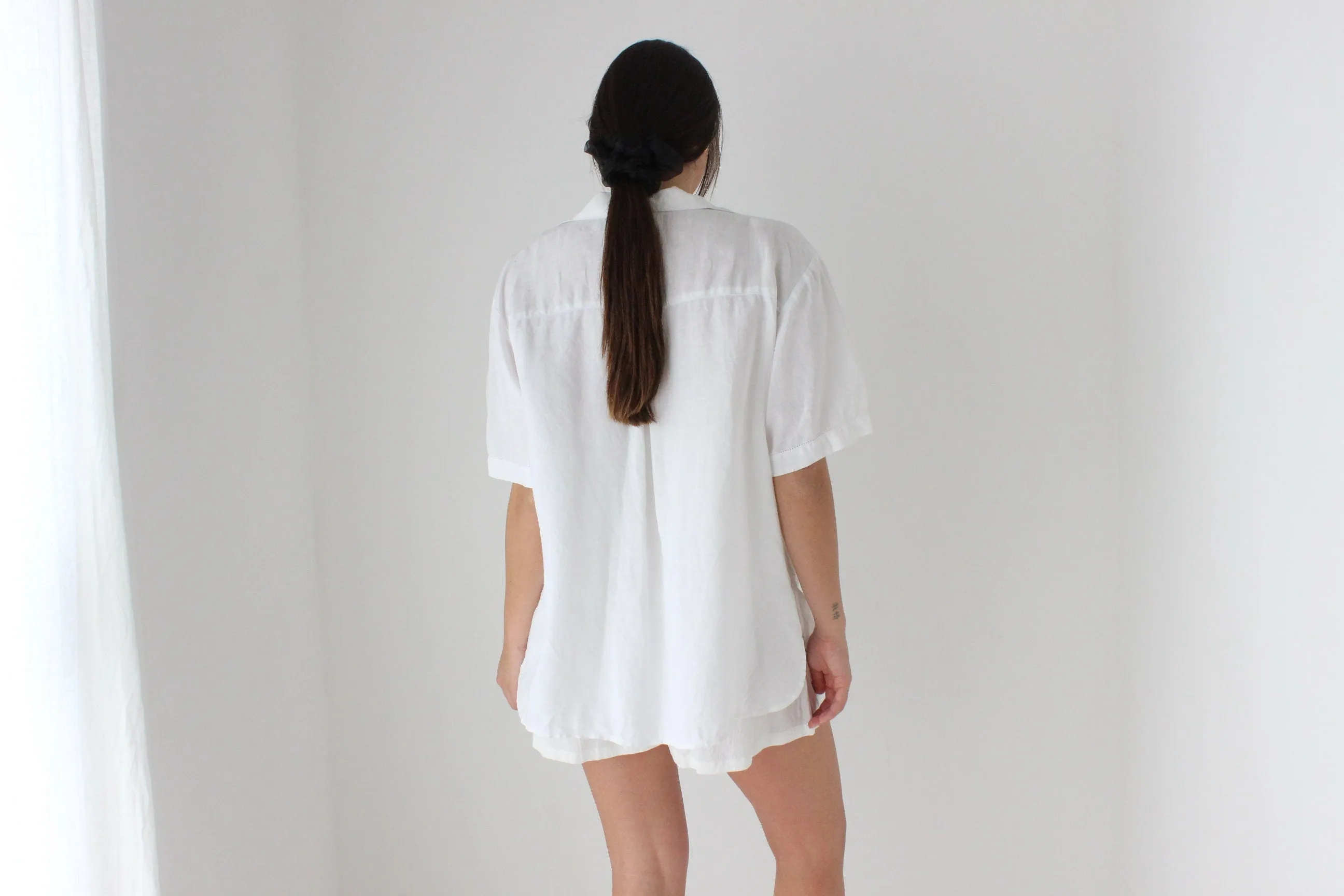 90s XL Crisp Quality White Linen Boxy Shirt