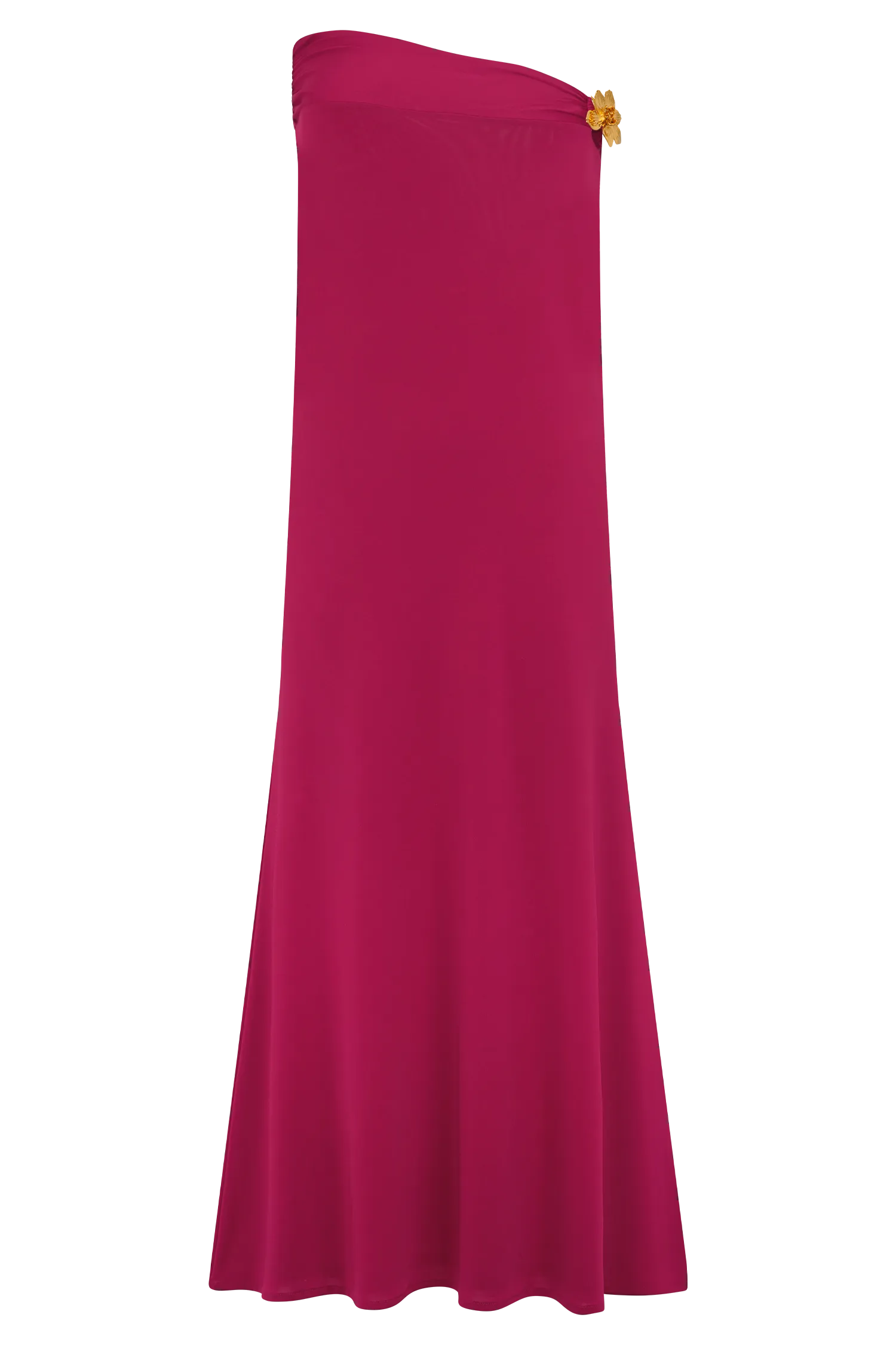 Ainsley Asymmetrical Maxi Skirt With Floral Hardware - Fuchsia Pink