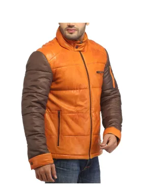 Alaska F-  Best Seller Men Leather Puffer Jacket with fabric Sleeve