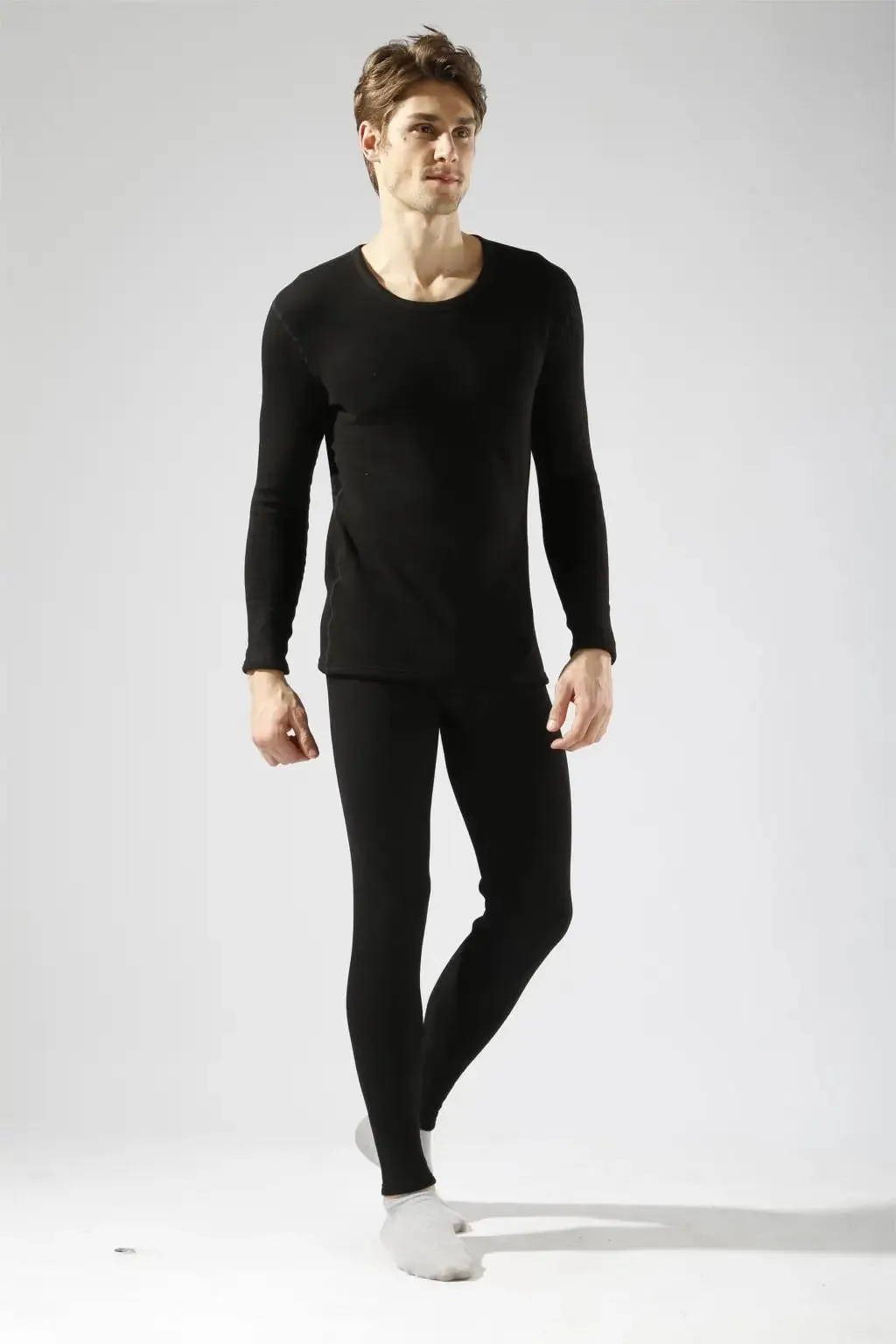 Alr™ Men's Thermal Underwear Set - Fleece-Lined Cotton Long Johns, Black