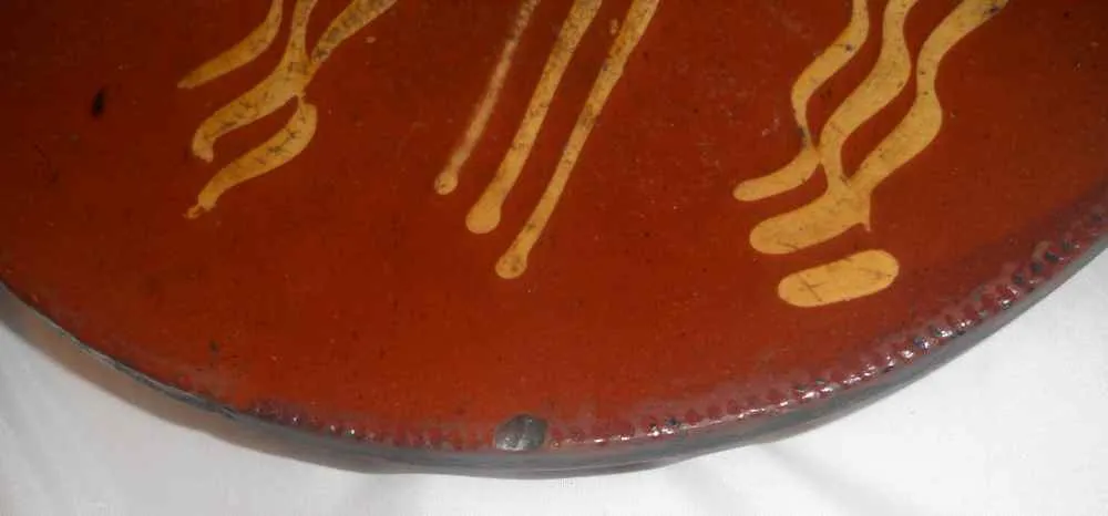 Antique 10 Inch Lead Glazed Yellow Slip Decorated Redware Plate Philadelphia PA