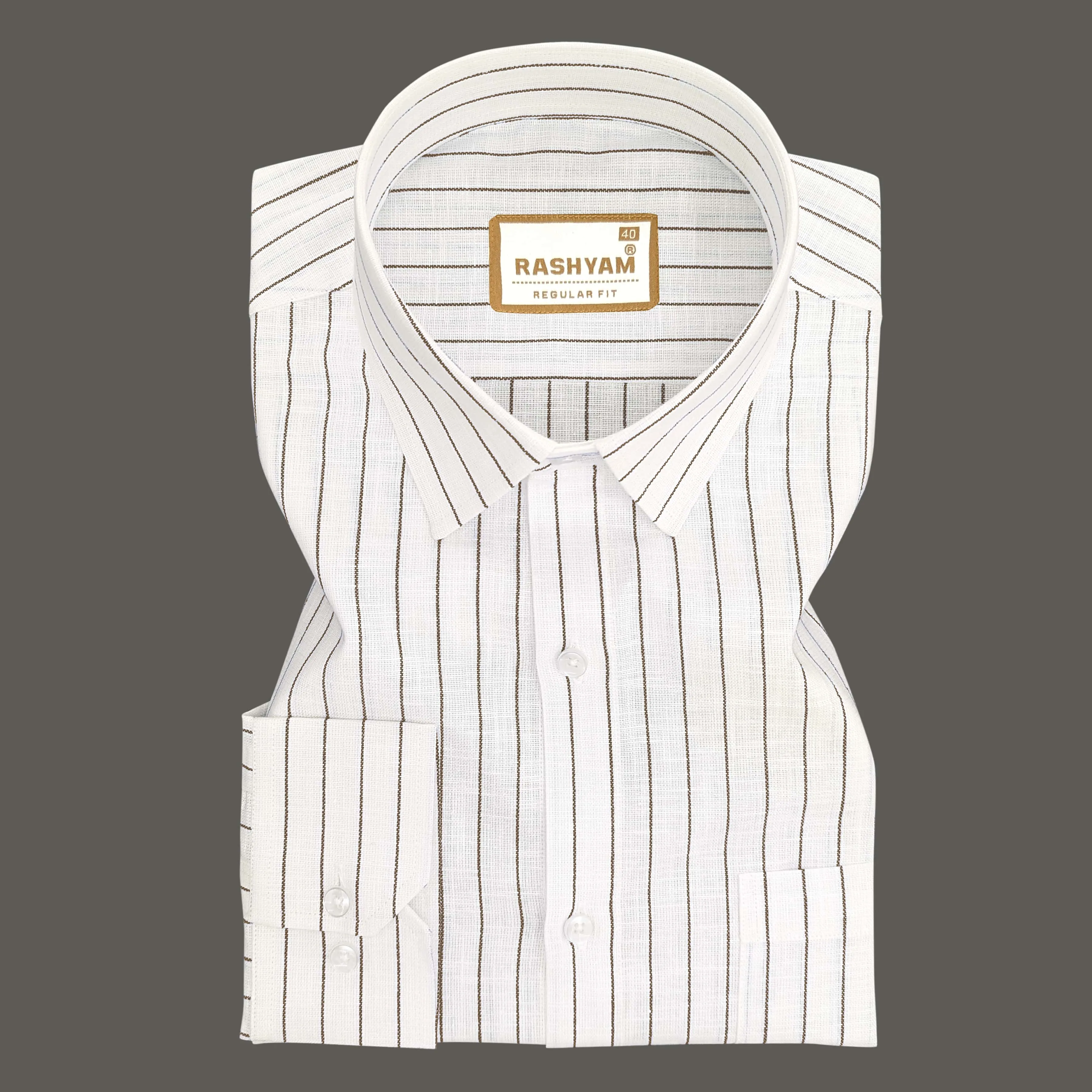 Arezzo Italian Premium Linen Dark Coffee Line On White Shirt For Men