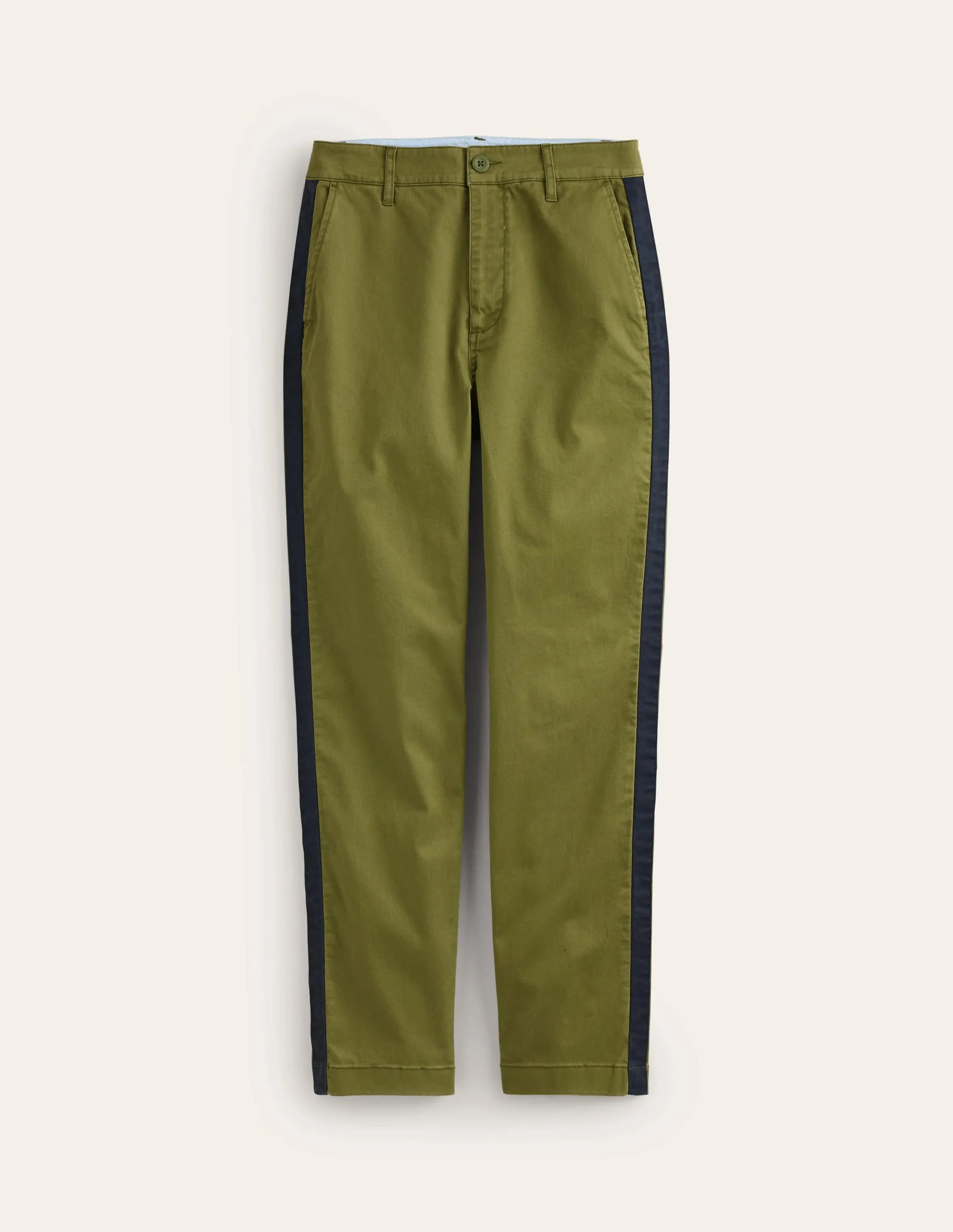 Barnsbury Chino Trousers-Khaki Navy Side Stripe