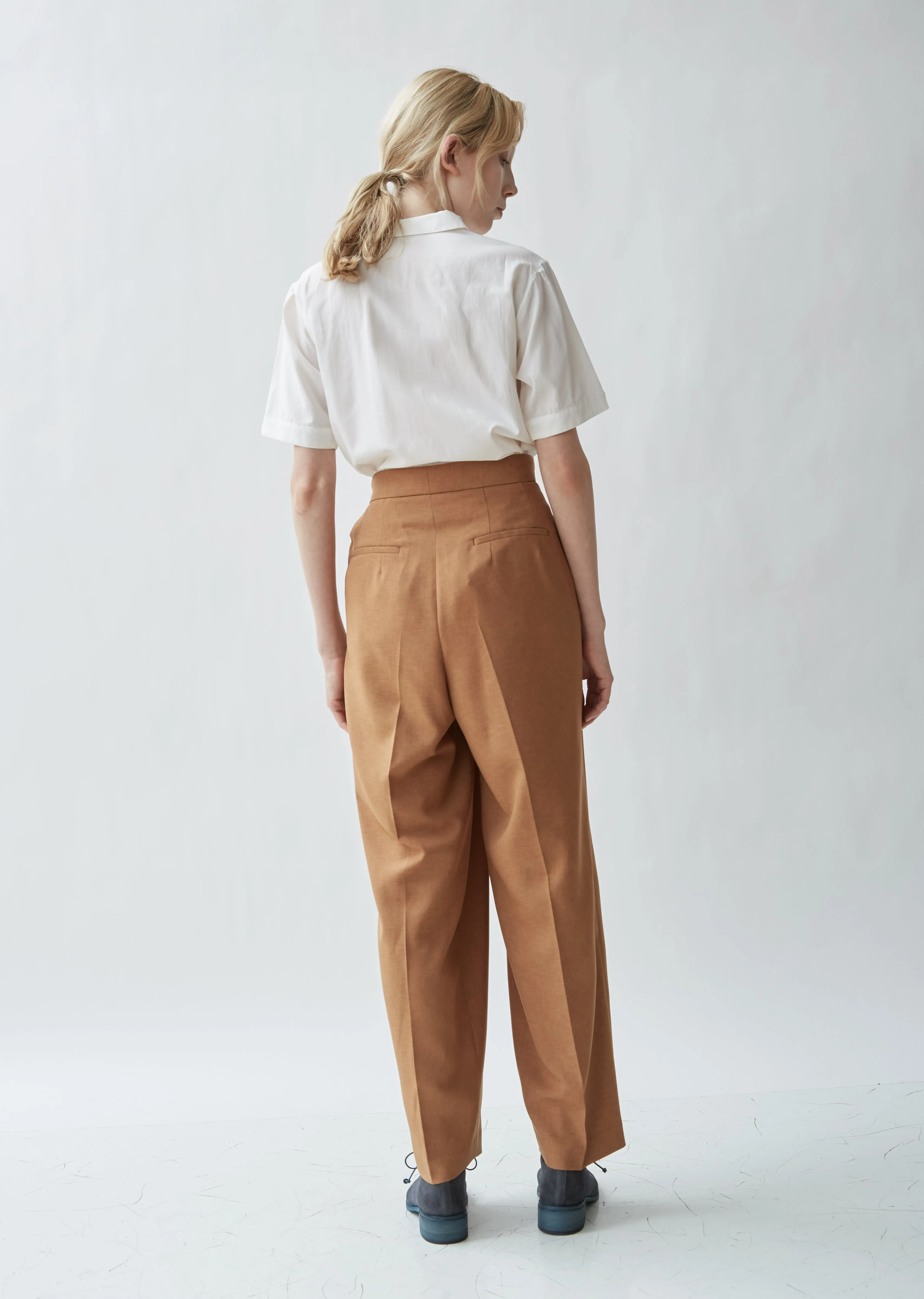 Belted Tailored Twill High Waist Trousers