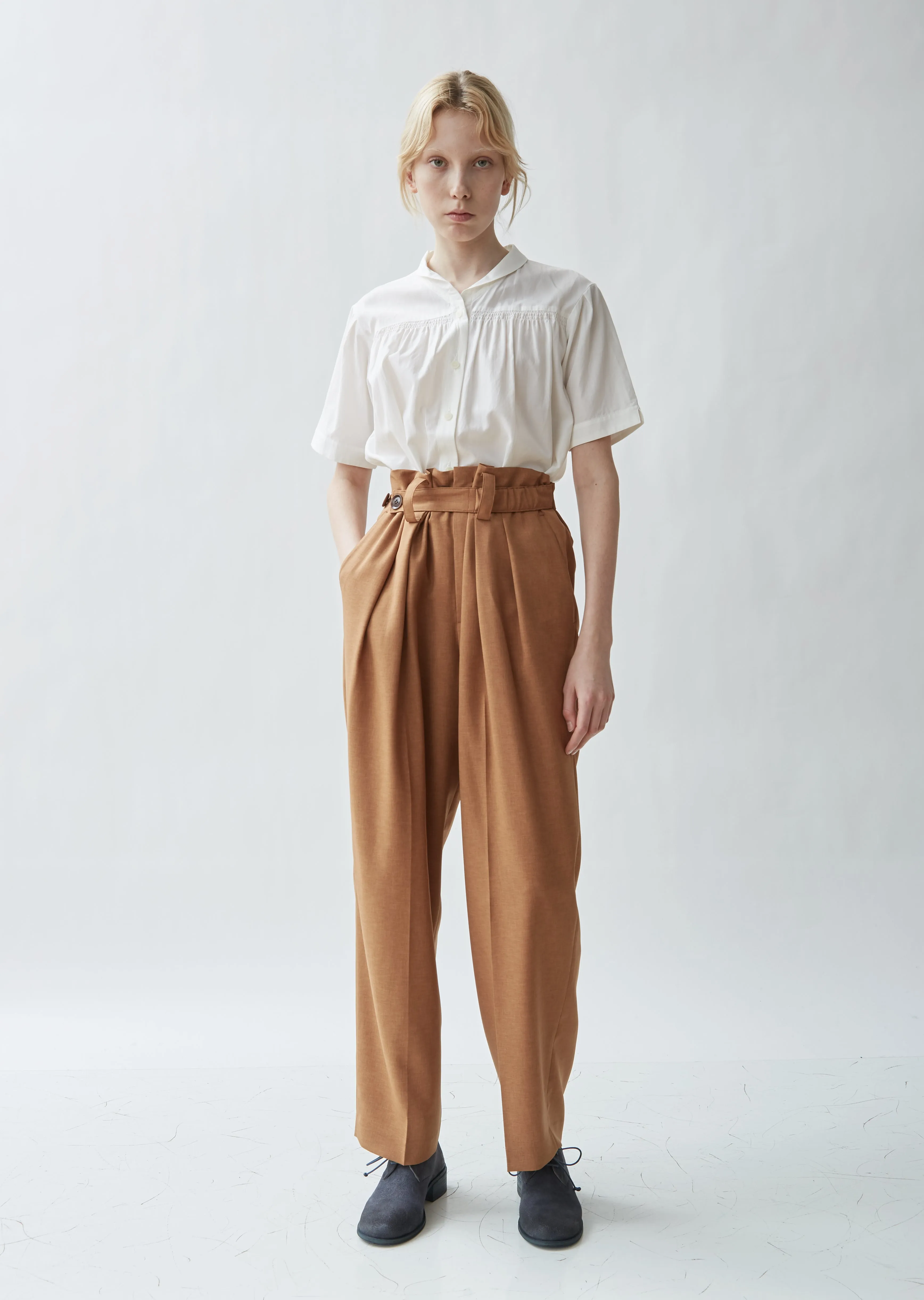 Belted Tailored Twill High Waist Trousers