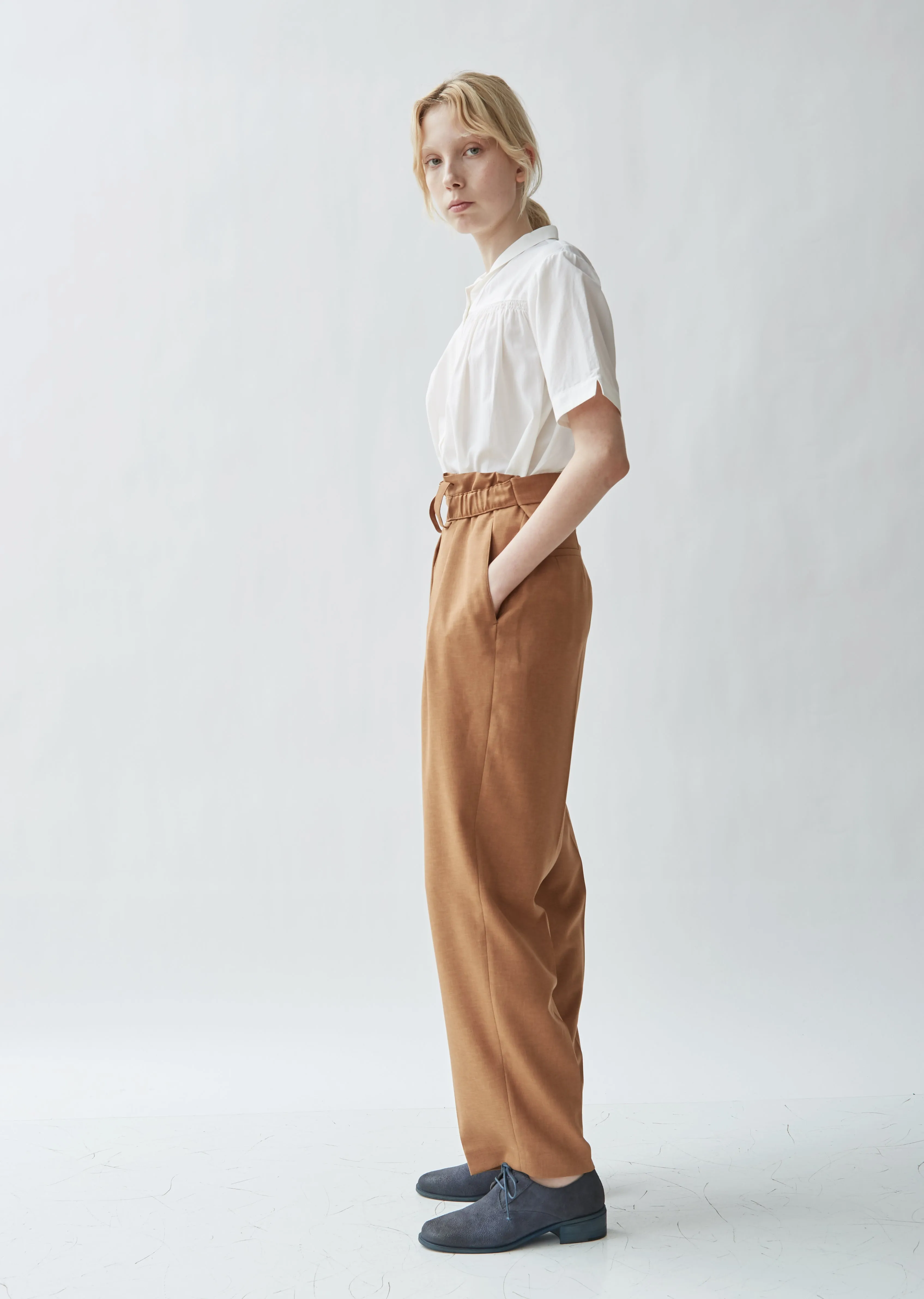 Belted Tailored Twill High Waist Trousers