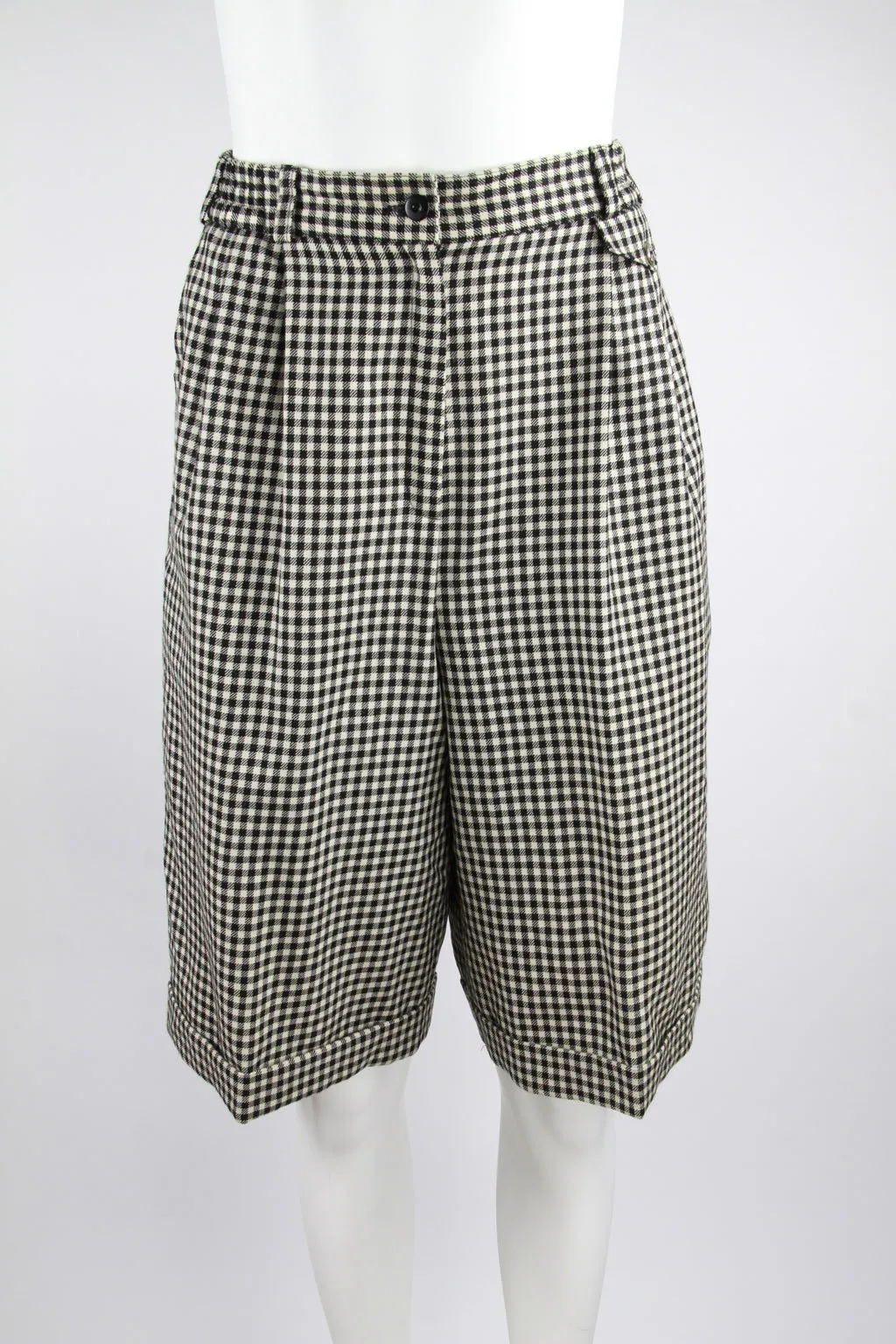 Black and white small check pattern pure new wool culottes - M