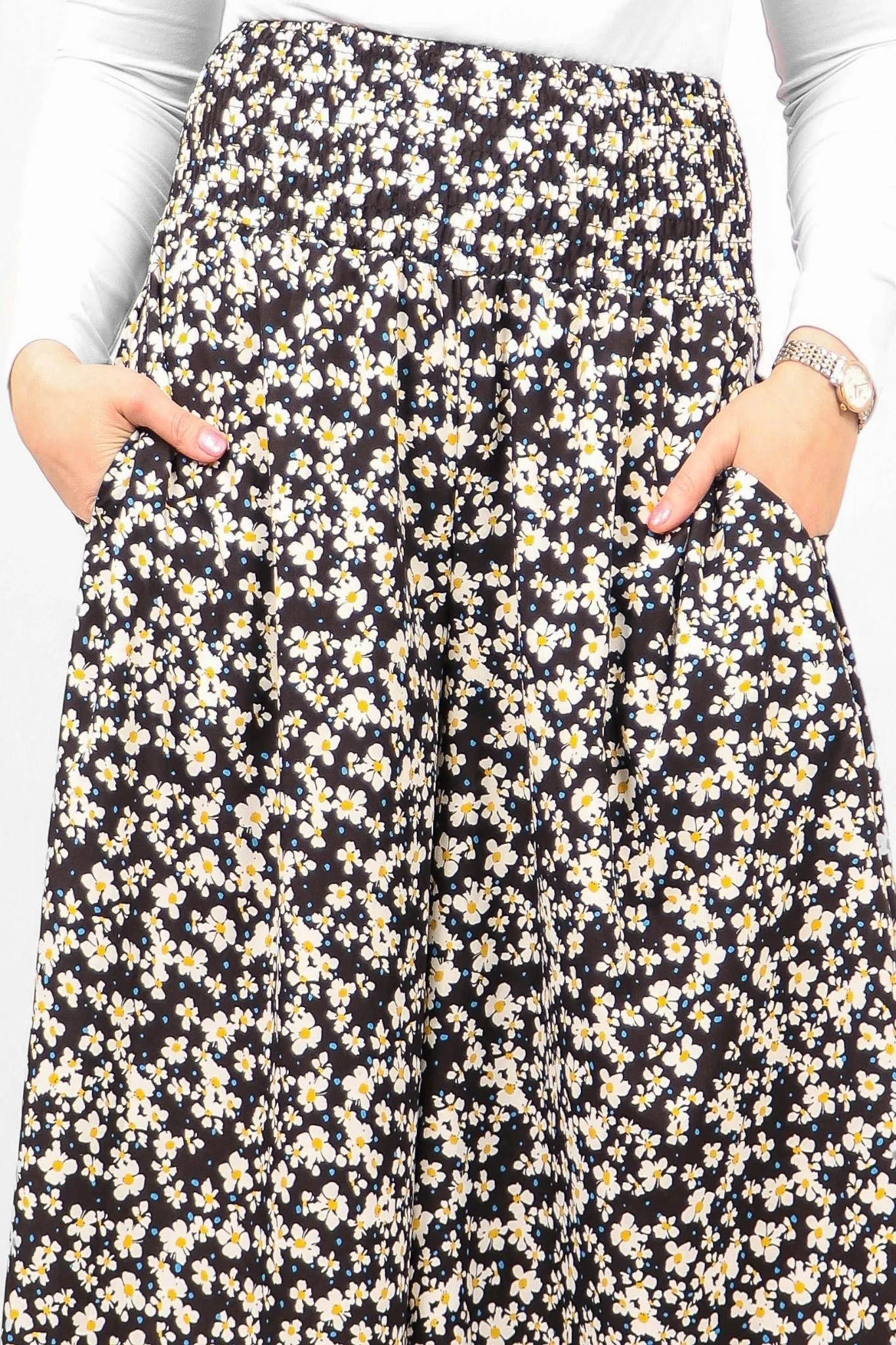 Black Daisy and Spot Print Culottes