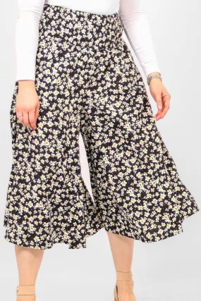 Black Daisy and Spot Print Culottes