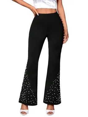 Black Pearl Beaded High Waist Flare Pants