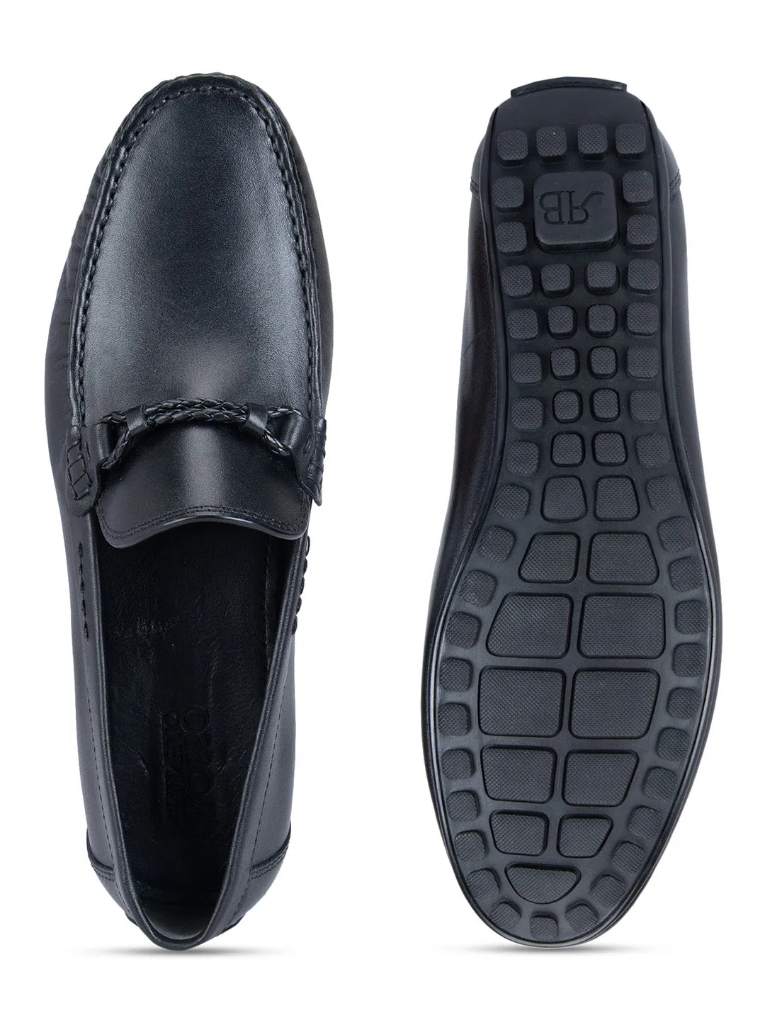 Black Plain Leather Moccasins