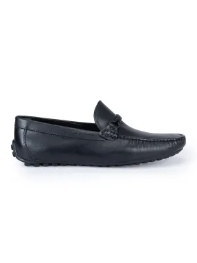 Black Plain Leather Moccasins