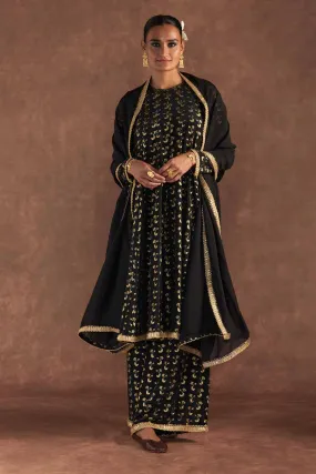 Black Springbud Embroidered Kurta Set