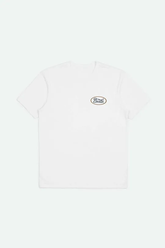 Brixton Parsons S/S Tailored T-Shirt - WHITE/WASHED NAVY/BROWN