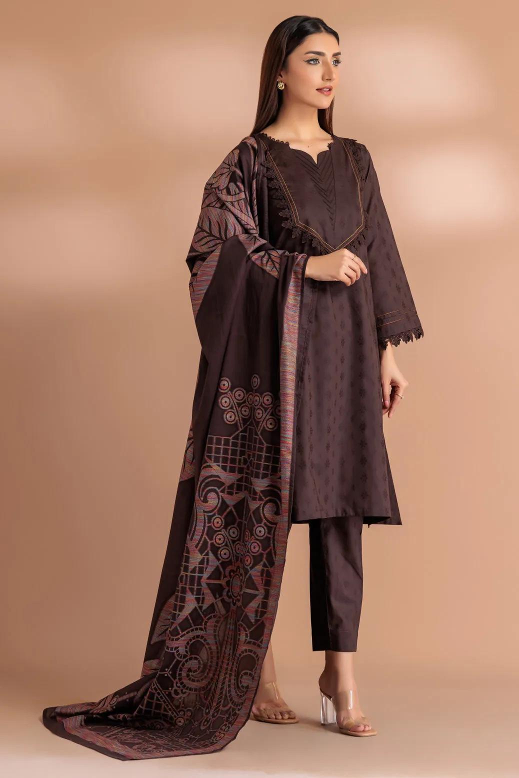 BROWN-JACQUARD-3 PIECE (WS5233P12)