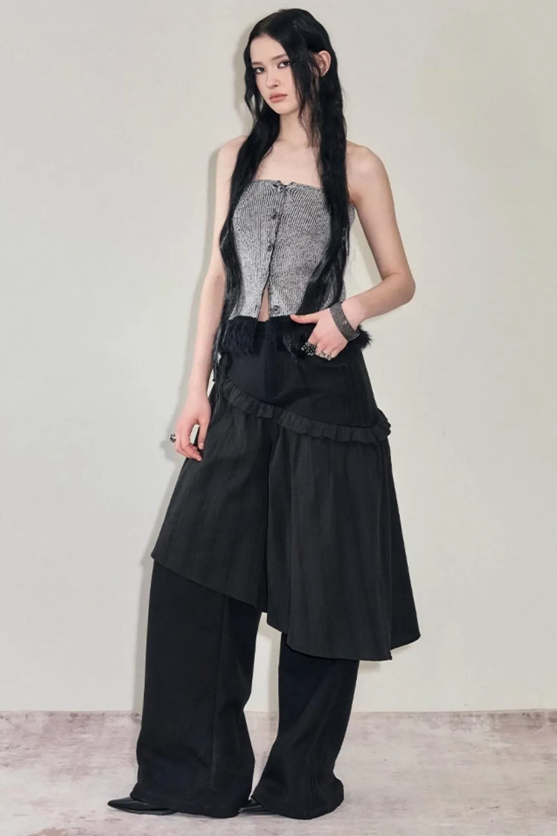 Casual Culottes Pleats Lace Pants