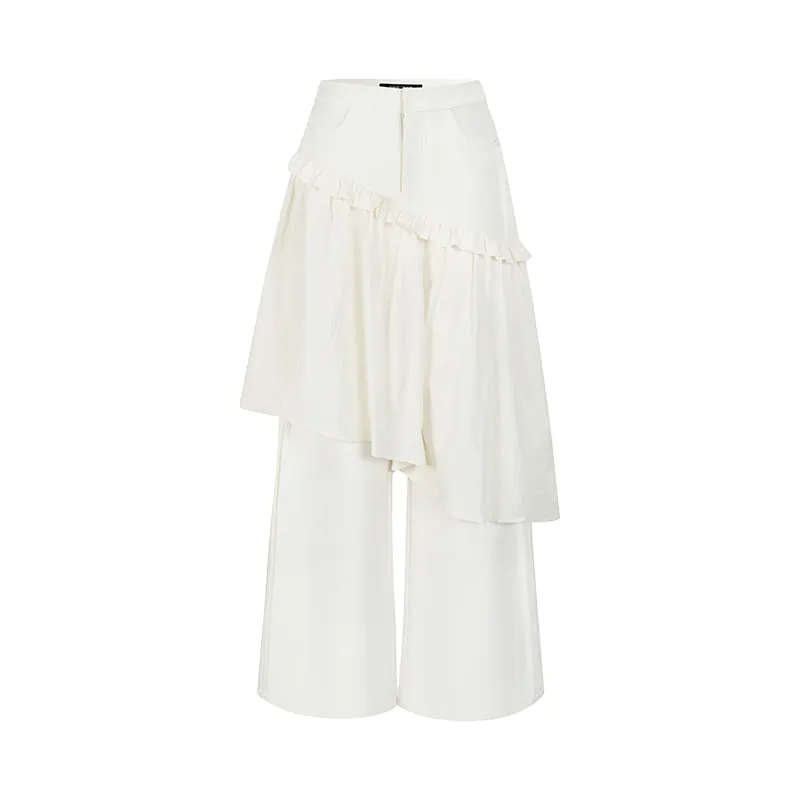 Casual Culottes Pleats Lace Pants