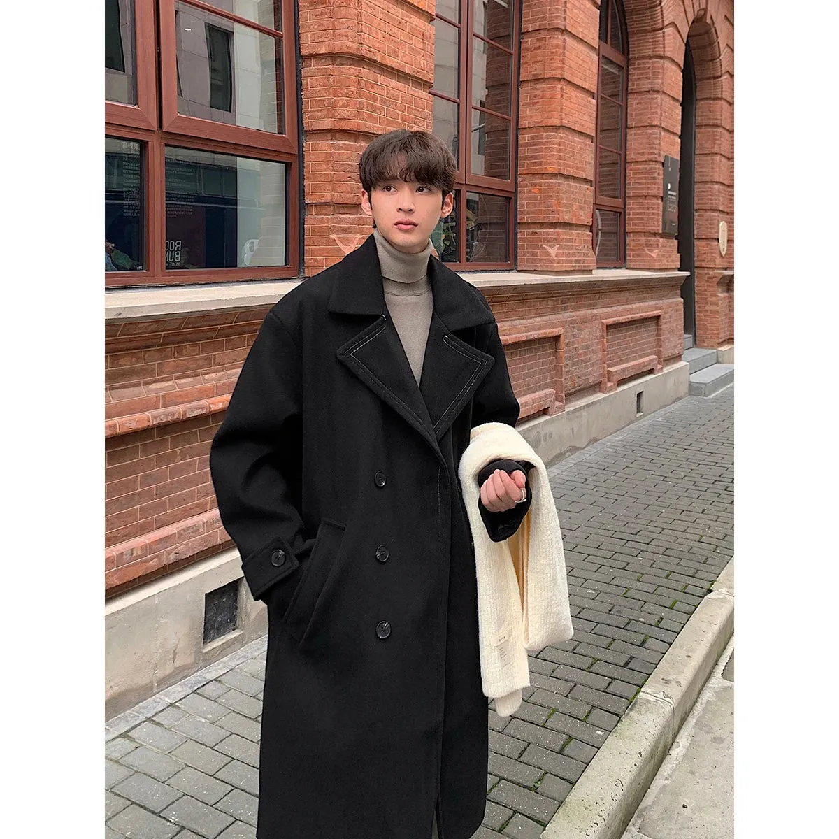 Chicmy-Winter High Quality Woolen Trench Coats Men Korean Style Luxury Male Casual Trenchcoat Men's Streetwear Gray/Khaki/Black