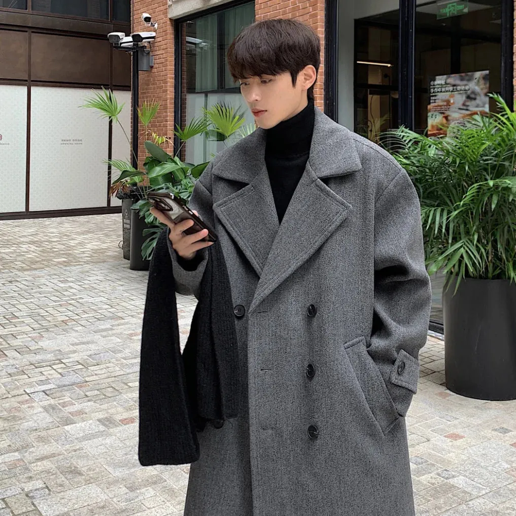 Chicmy-Winter High Quality Woolen Trench Coats Men Korean Style Luxury Male Casual Trenchcoat Men's Streetwear Gray/Khaki/Black