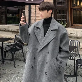 Chicmy-Winter High Quality Woolen Trench Coats Men Korean Style Luxury Male Casual Trenchcoat Men's Streetwear Gray/Khaki/Black