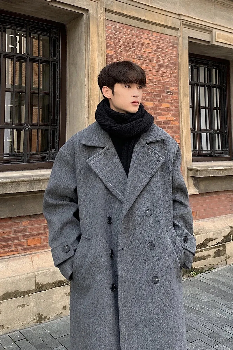 Chicmy-Winter High Quality Woolen Trench Coats Men Korean Style Luxury Male Casual Trenchcoat Men's Streetwear Gray/Khaki/Black