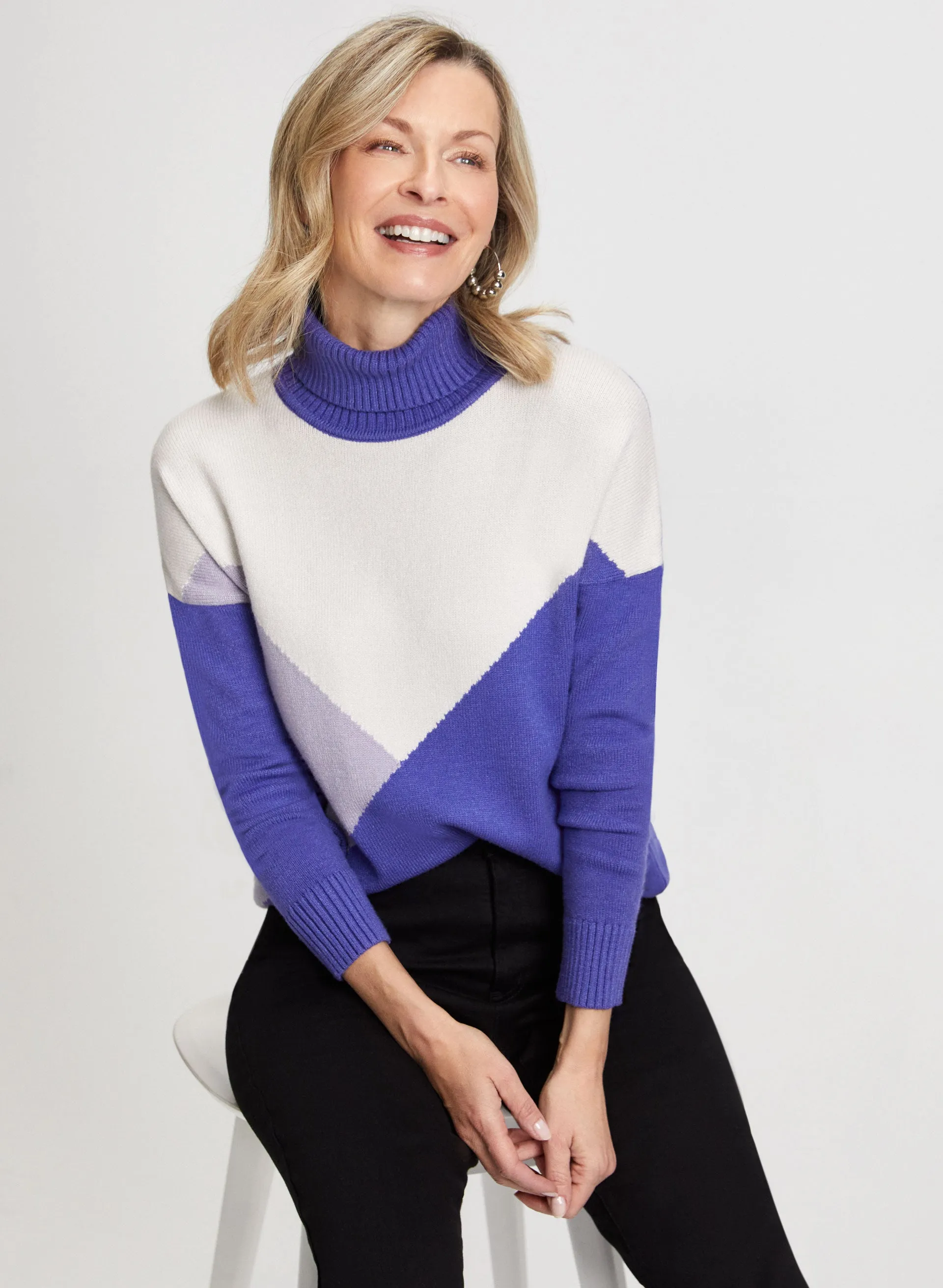 Colour Block Turtleneck Sweater