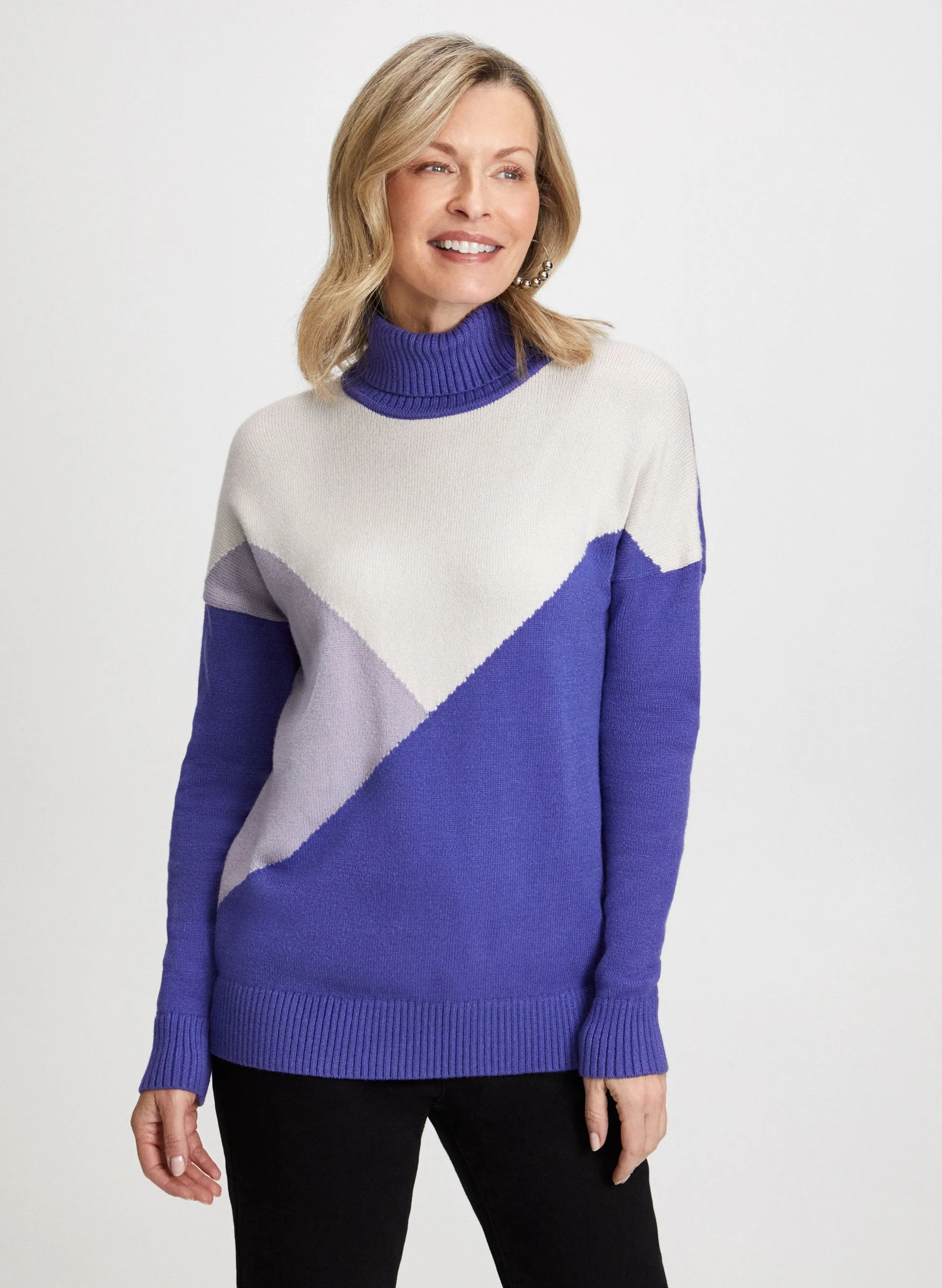 Colour Block Turtleneck Sweater