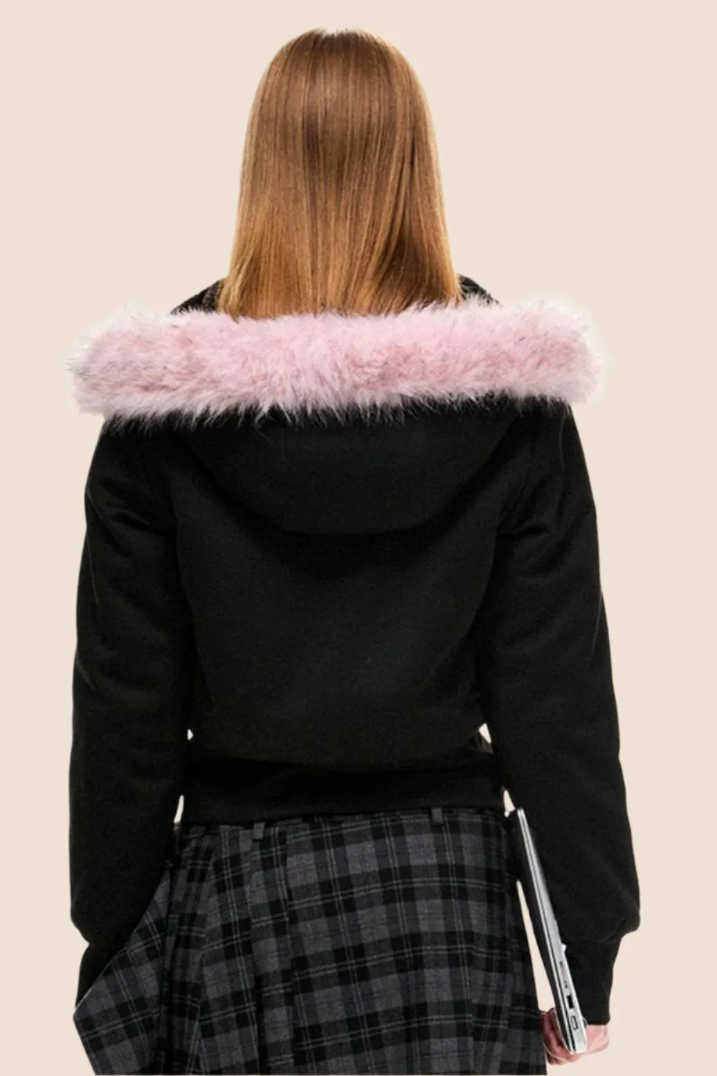 Cropped Fur Collar Cardigan Jacket