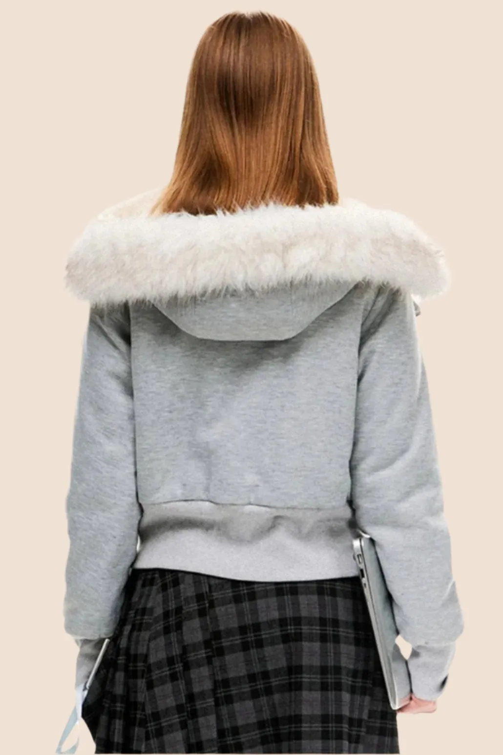 Cropped Fur Collar Cardigan Jacket