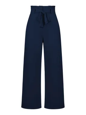 Dark Blue 1940s High Waist Bow Waist Pants