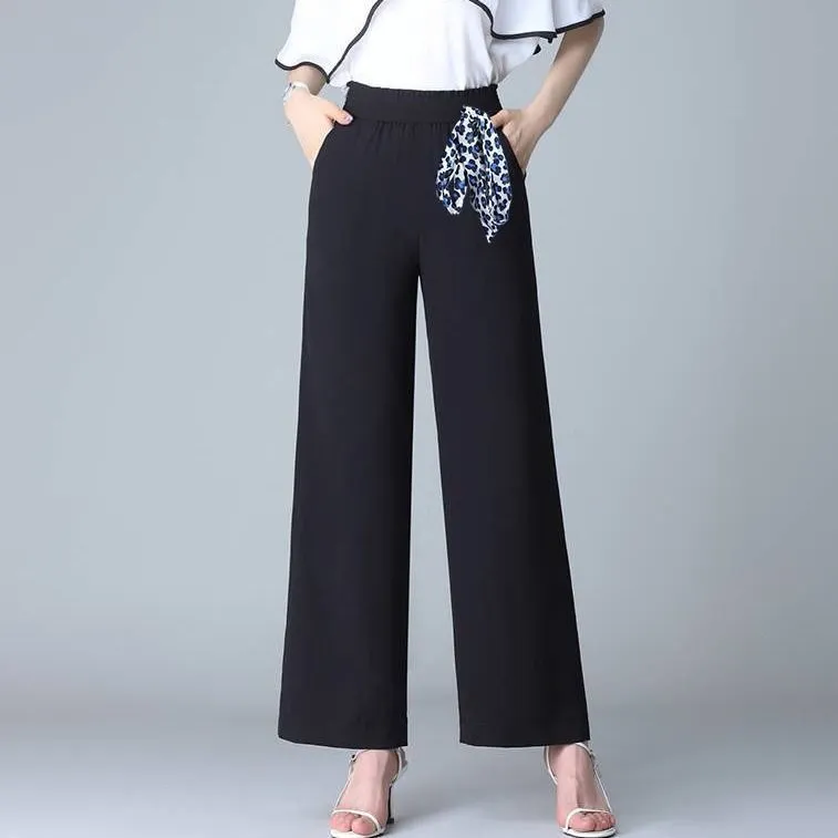 Denim Pants Ice Silk Drape Wide Leg Women High Waist Loose Plus Size Straight Casual Pants