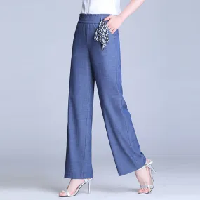 Denim Pants Ice Silk Drape Wide Leg Women High Waist Loose Plus Size Straight Casual Pants