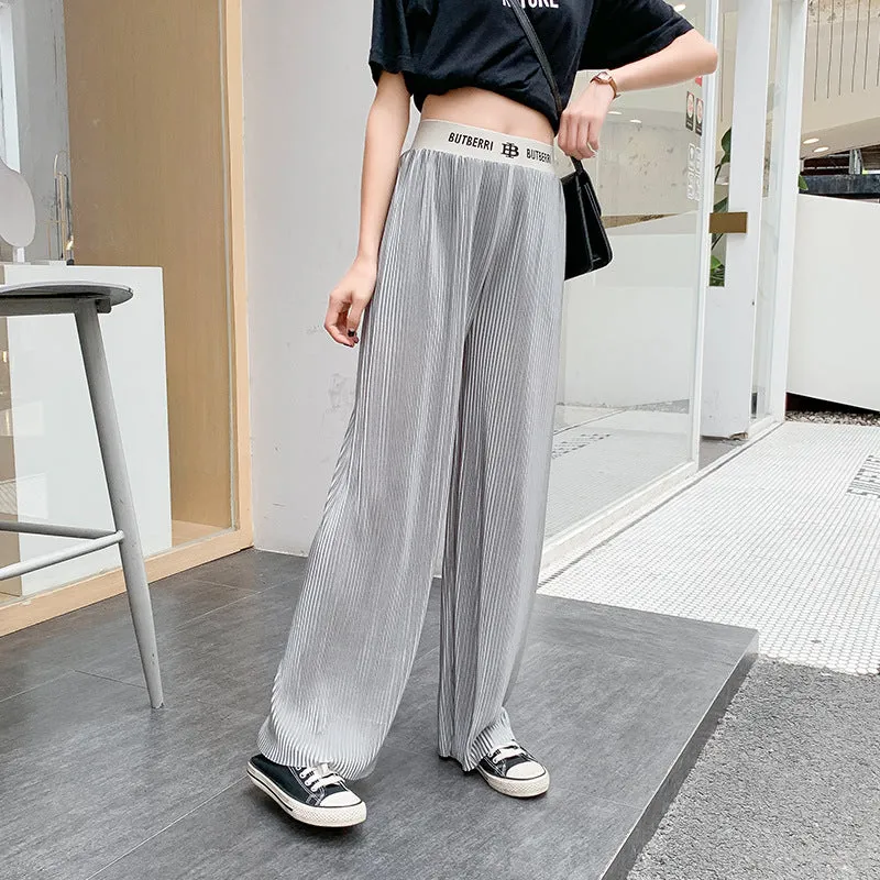 Drape High Waist Wide Leg Pants Women Loose Slim Look Elastic Straight Jeans Summer Korean Casual Floor Length Pants