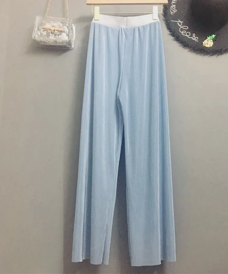 Drape High Waist Wide Leg Pants Women Loose Slim Look Elastic Straight Jeans Summer Korean Casual Floor Length Pants