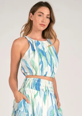 Elan Samantha Halter Crop Top - Azure Amalfi ***FINAL SALE***