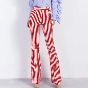 Fashion striped high waist  casual  pants