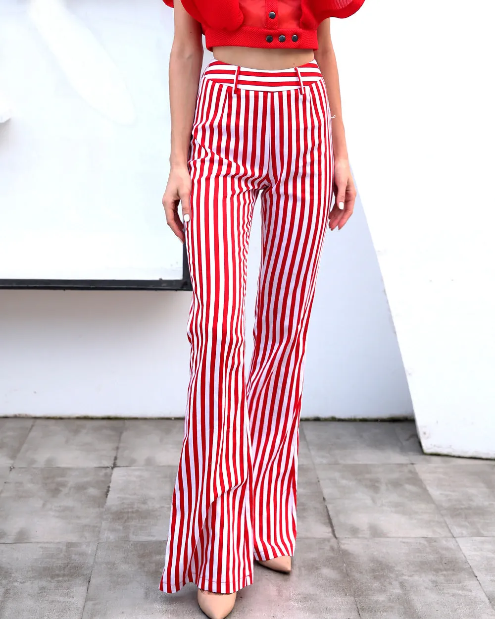 Fashion striped high waist  casual  pants