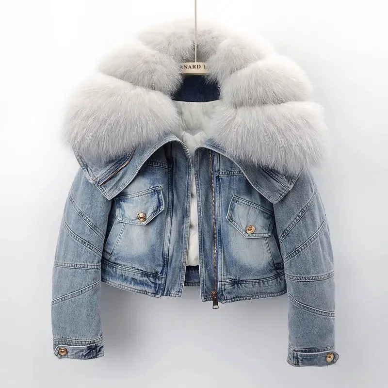 Fox Fur Collar Denim Jacket