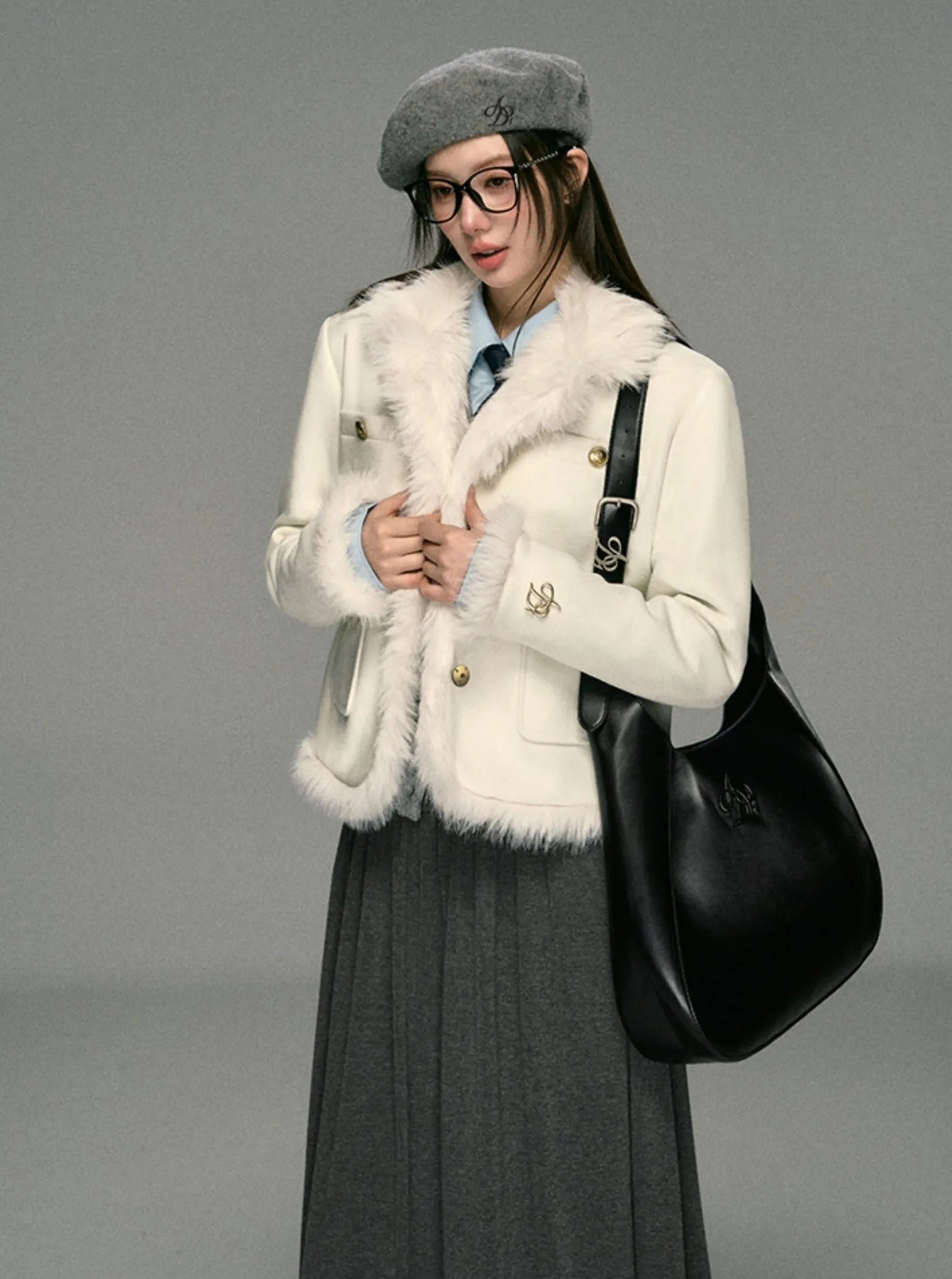 Fragrance Lapel Spliced Fur Collar Jacket