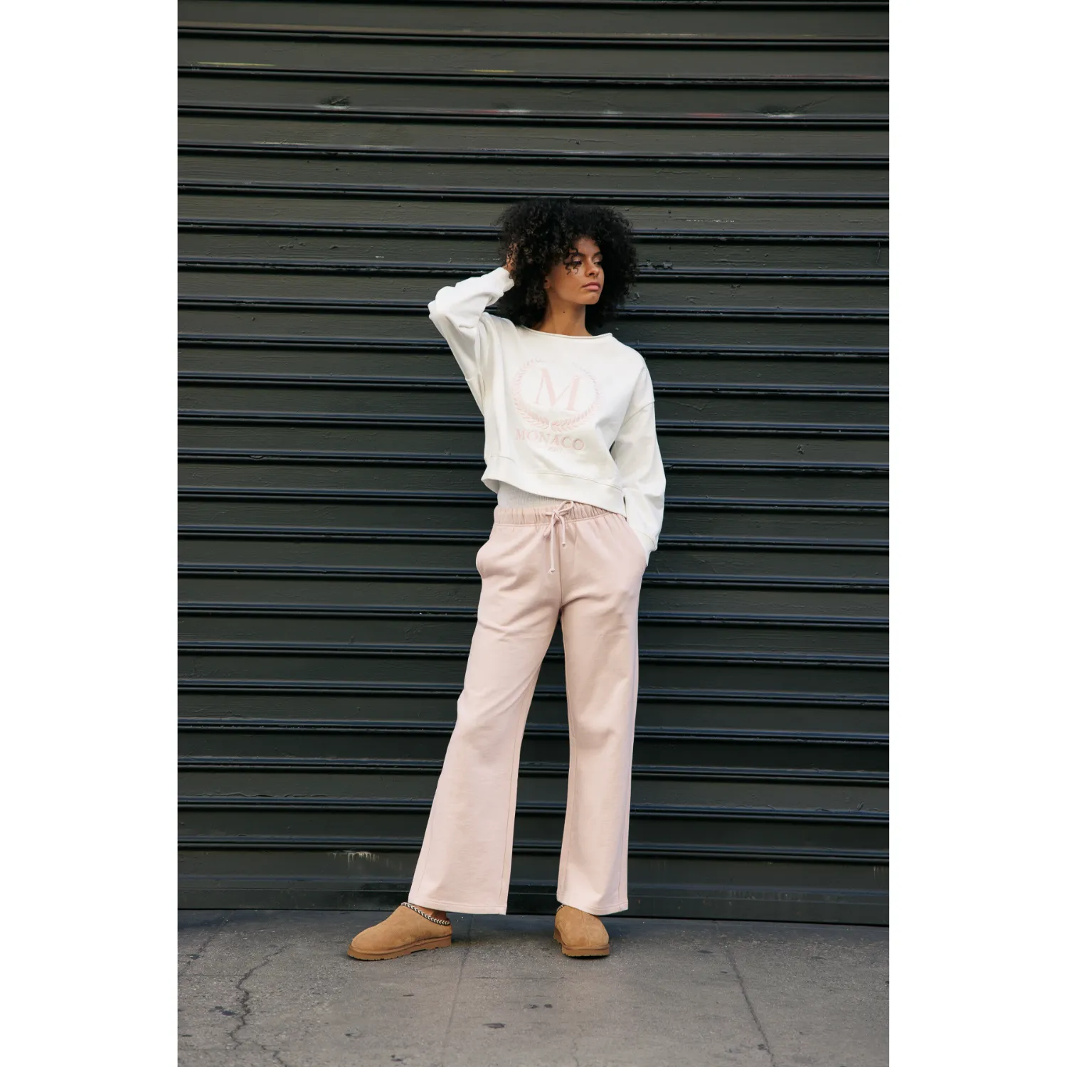 French Terry Wide Leg Sweatpants - Chalk Pink